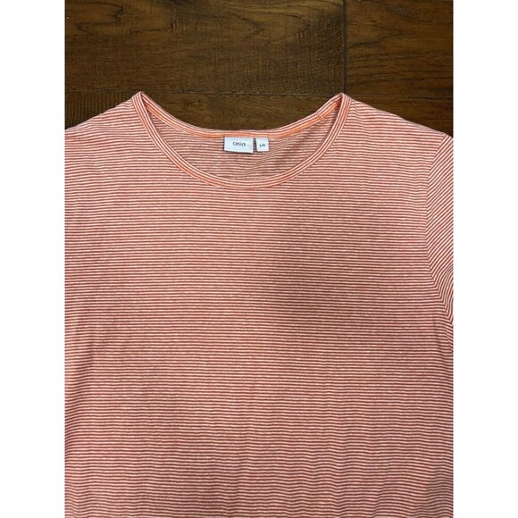 Onia Linen Blend Short Sleeve Crew Neck T-Shirt Orange Striped Sz Large - Picture 3 of 7